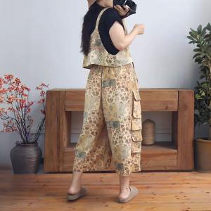 Retro Style Printed Cropped Top with Wide Leg Pants Sets