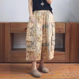 Retro Style Printed Cropped Top with Wide Leg Pants Sets