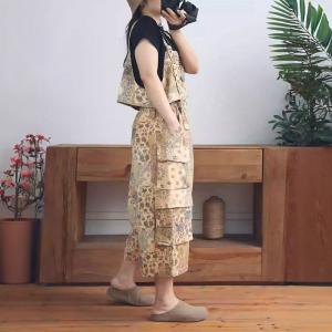 Retro Style Printed Cropped Top with Wide Leg Pants Sets