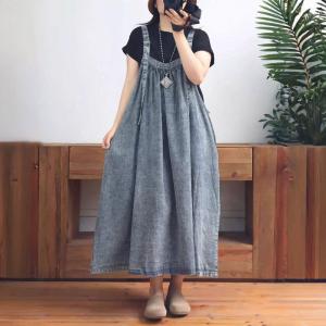 Casual Loose-Fit Flare Jean Overall Dress
