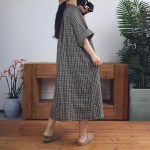 Korean Style Front Pockets Plaid Polo Shirt Dress