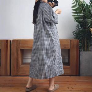 Korean Style Front Pockets Plaid Polo Shirt Dress