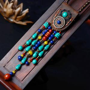 Chinese Folk Style Turquoise Long Sweater Necklace