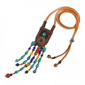 Chinese Folk Style Turquoise Long Sweater Necklace