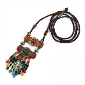 Long Aventurine Tassel Folk Necklace