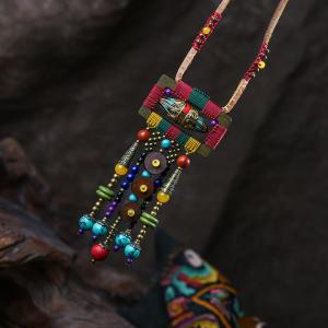 Colorful Agate and Wood Handmade Ethnic Necklace