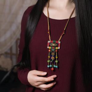 Colorful Agate and Wood Handmade Ethnic Necklace