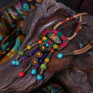 Colorful Agate and Wood Handmade Ethnic Necklace