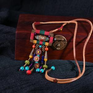 Colorful Agate and Wood Handmade Ethnic Necklace