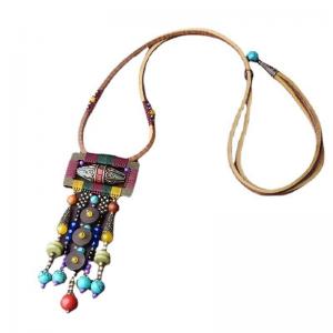 Colorful Agate and Wood Handmade Ethnic Necklace