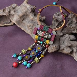 Colorful Agate and Wood Handmade Ethnic Necklace