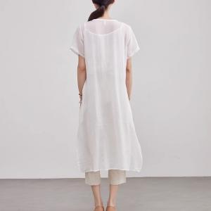 V-Neck Printed White Ramie Tied Cardigan