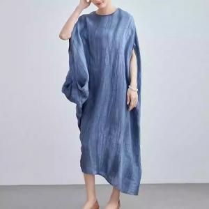 Plain Sand Wash Linen Asymmetrical Dress