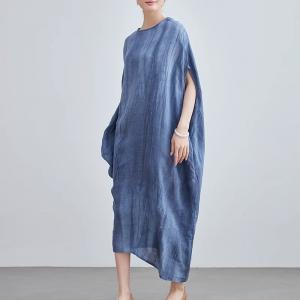Plain Sand Wash Linen Asymmetrical Dress