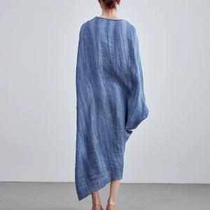 Plain Sand Wash Linen Asymmetrical Dress