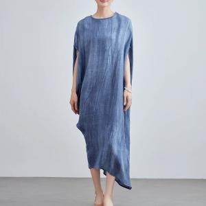 Plain Sand Wash Linen Asymmetrical Dress
