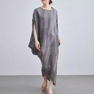 Plain Sand Wash Linen Asymmetrical Dress