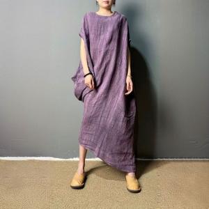 Plain Sand Wash Linen Asymmetrical Dress
