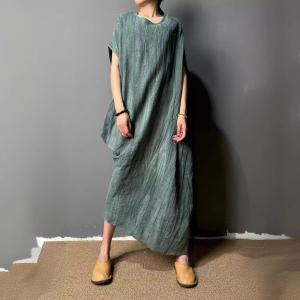 Plain Sand Wash Linen Asymmetrical Dress