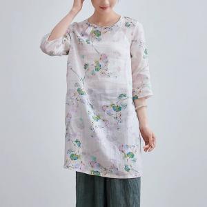 Comfort Ramie Printed Pastel Tunic Blouse