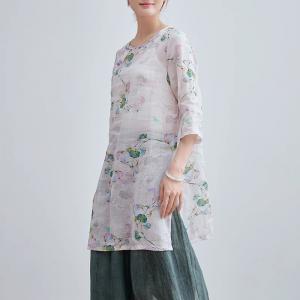 Comfort Ramie Printed Pastel Tunic Blouse