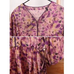 Purple Flowers High Waist Organic Ramie Dress