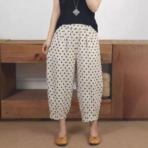 Beige Linen Polka Dots Pants