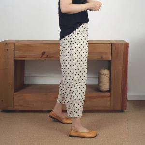 Beige Linen Polka Dots Pants