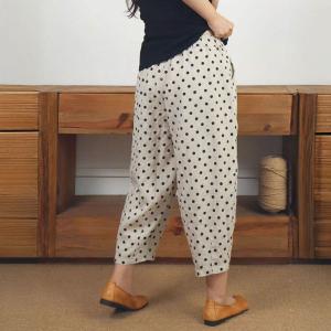 Beige Linen Polka Dots Pants