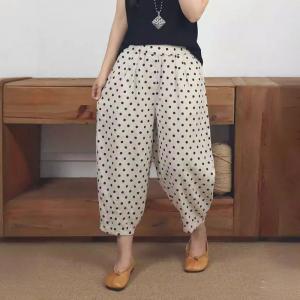 Beige Linen Polka Dots Pants