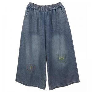 Embroidered Patchwork Wide Leg Jeans for Women