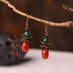 Red and Green Agate Chinese Ethnic Earrings