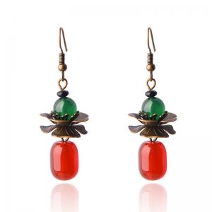 Red and Green Agate Chinese Ethnic Earrings