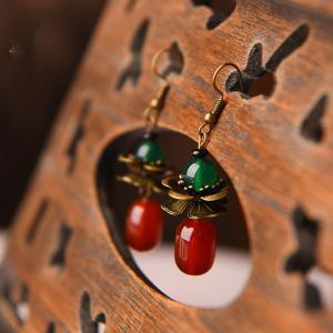 Red and Green Agate Chinese Ethnic Earrings
