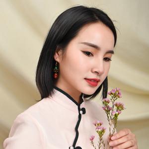 Red and Green Agate Chinese Ethnic Earrings