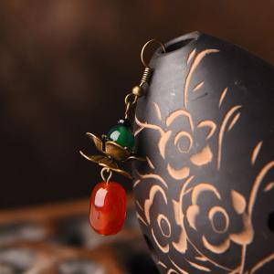 Red and Green Agate Chinese Ethnic Earrings