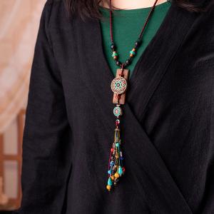 Folk Fashion Beading Tassel Long Sweater Necklace
