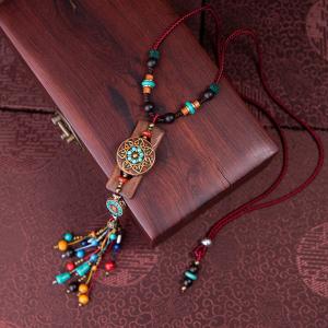 Folk Fashion Beading Tassel Long Sweater Necklace