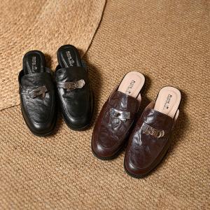 Metal Buckle Sheep Skin British Slipper Flats