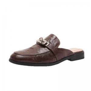 Metal Buckle Sheep Skin British Slipper Flats