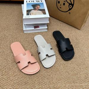 Plain Leather Open Toe Flat Slippers