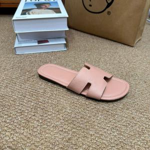 Plain Leather Open Toe Flat Slippers