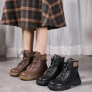 Lamb Wool Lining Winter Chunky Heels Martin Boots