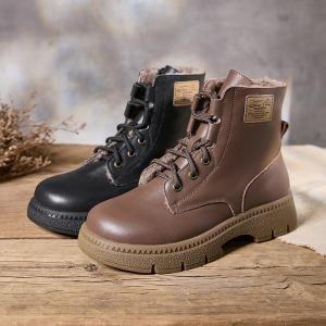 Lamb Wool Lining Winter Chunky Heels Martin Boots