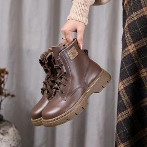 Lamb Wool Lining Winter Chunky Heels Martin Boots