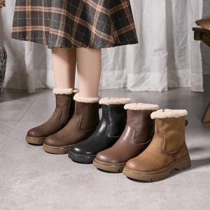 Warm Lining Cowhide Leather Winter Boots