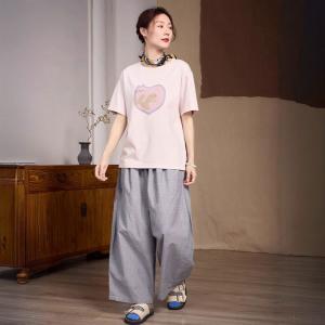 Lovely Cartoon Cat Pink Oversized T-shirt