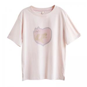 Lovely Cartoon Cat Pink Oversized T-shirt