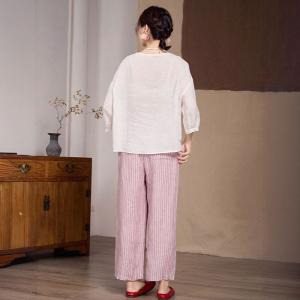Ruffle Collar Beige Comfort Linen Blouse