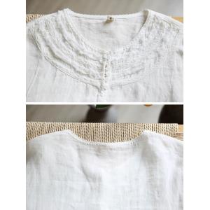 Ruffle Collar Beige Comfort Linen Blouse